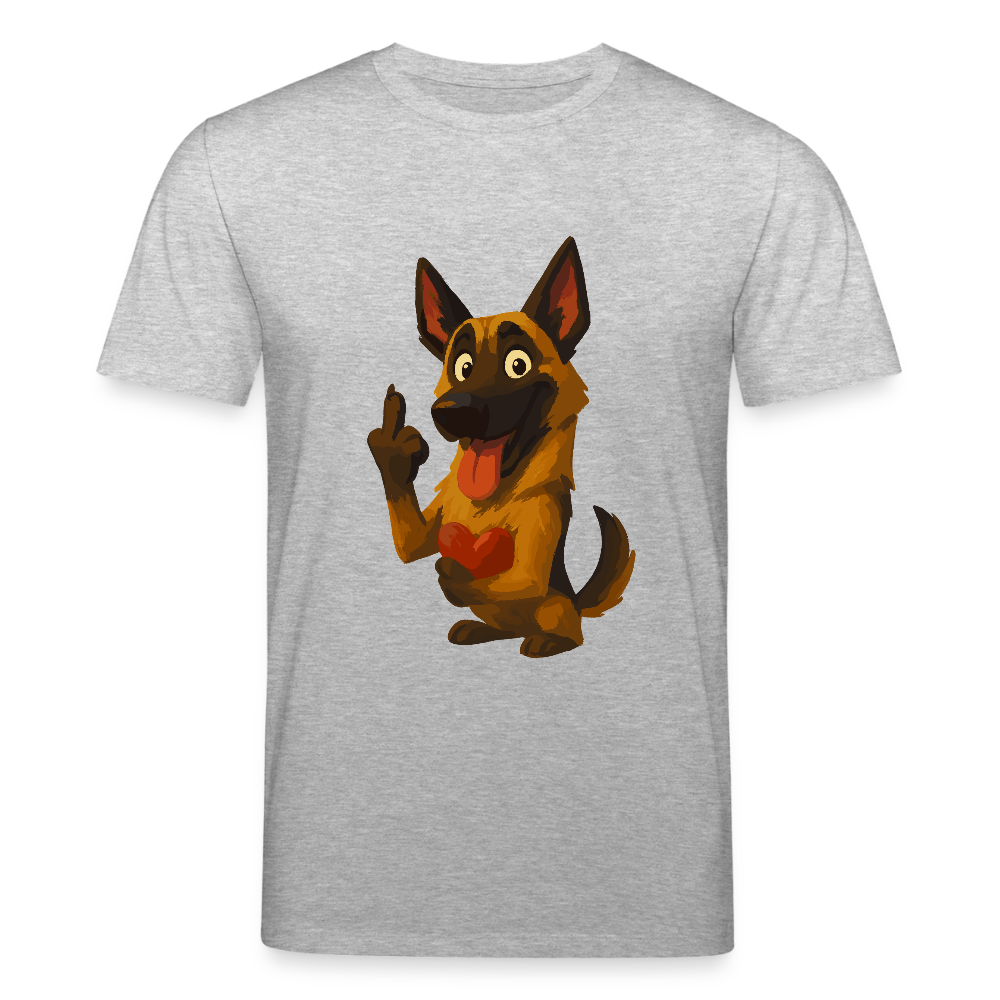 Frecher Malinois T-Shirt mit Herz – witziges und provokantes Hunde Cartoon Motiv für Hundeliebhaber mit Sinn für Humor - Grau meliert