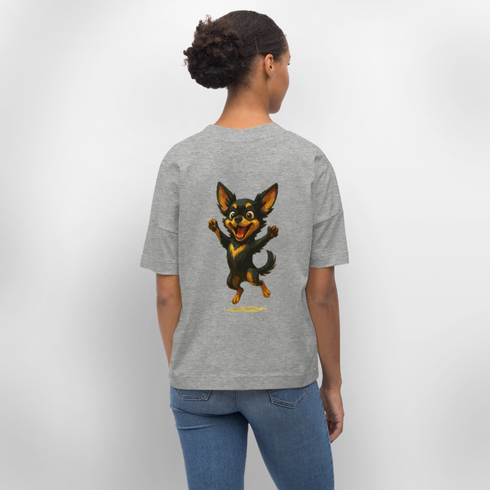 Fröhlicher Chihuahua Cartoon Hund – hüpfendes Tiermotiv voller Lebensfreude, witzige Geschenkidee für Hundefans und Tierfreunde - Grau meliert