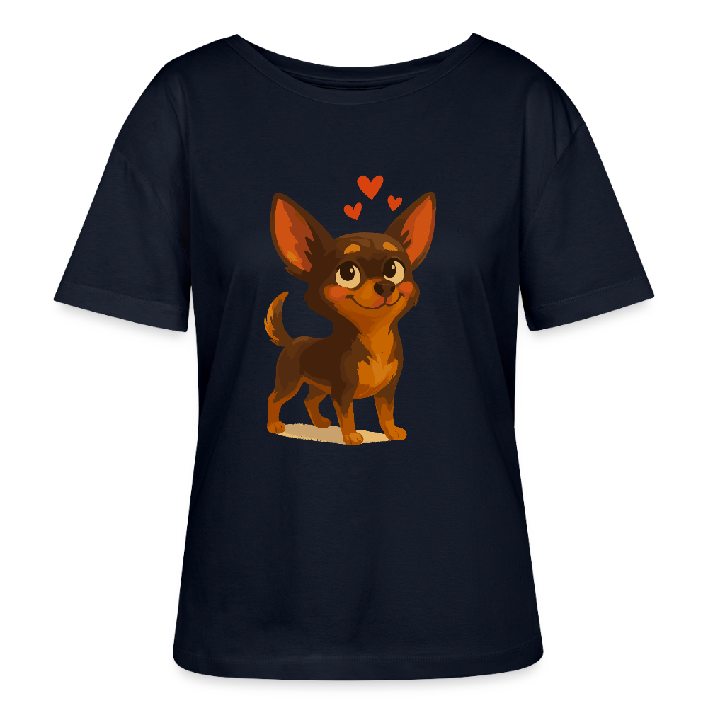 Verliebter Chihuahua Shirt Cartoon Hund mit Herzen – süßes romantisches Tiermotiv, Geschenkidee für Valentinstag und Hundefans - Navy