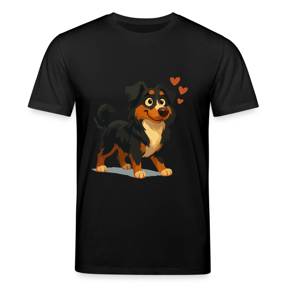 Australian Shepherd T-Shirt Verliebter Cartoon mit roten Herzen – Liebevolles Hunde Motiv für Valentinstag, Freundschaft und Geschenkideen - Schwarz