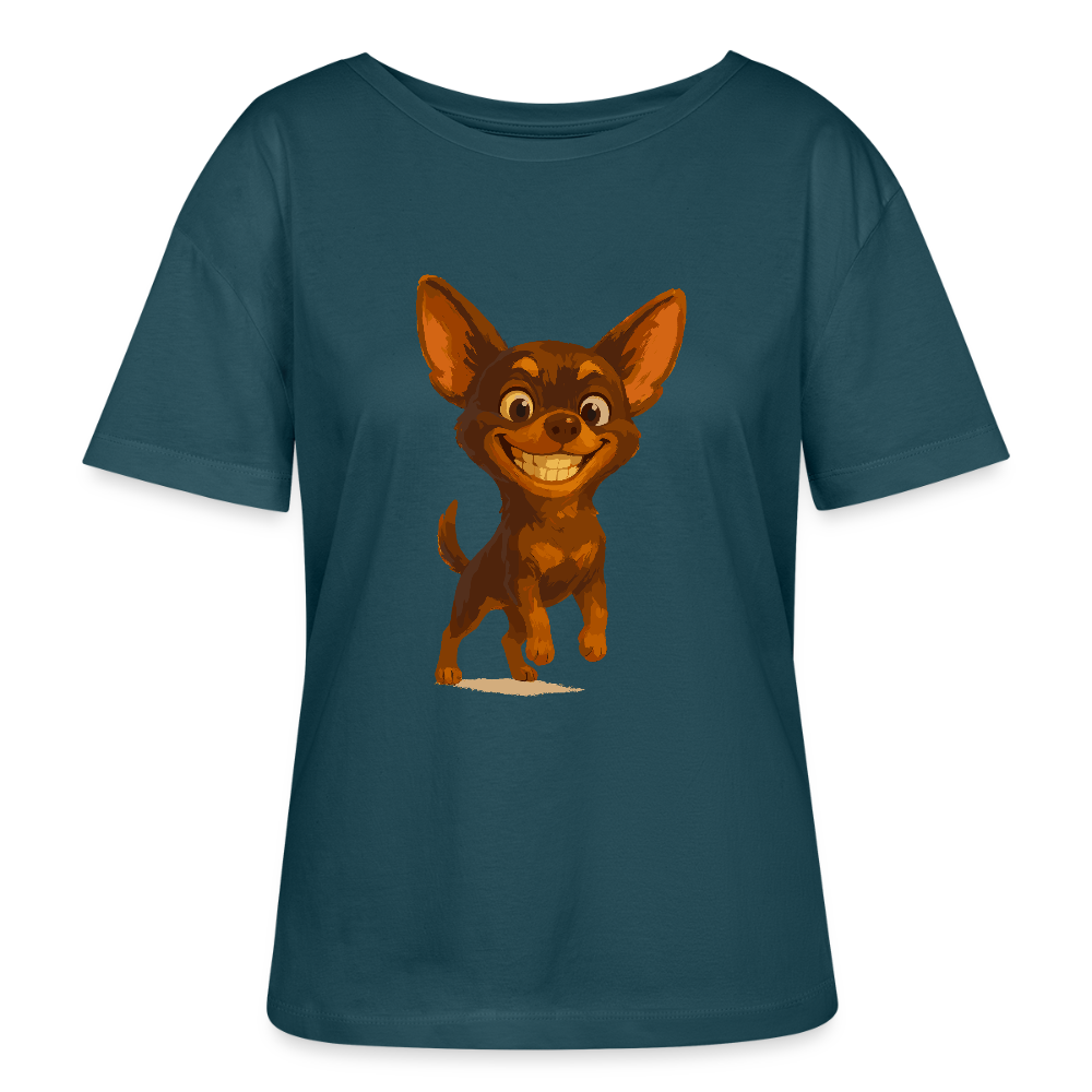 Grinsender Chihuahua Shirt Cartoon Hund – witziges Tiermotiv mit großem Lächeln, Geschenkidee für Hundefans und Tierfreunde - Dunkles Petrol