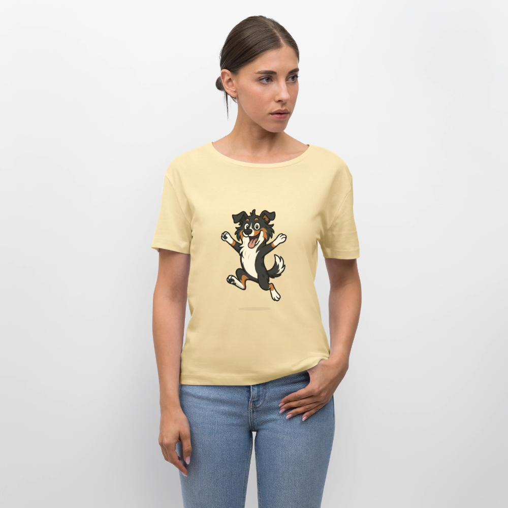 Australian Shepherd Shirt Cartoon hüpfend – Fröhliches Hunde Motiv voller Freude und Energie für Hundeliebhaber und Geschenkideen - Creme