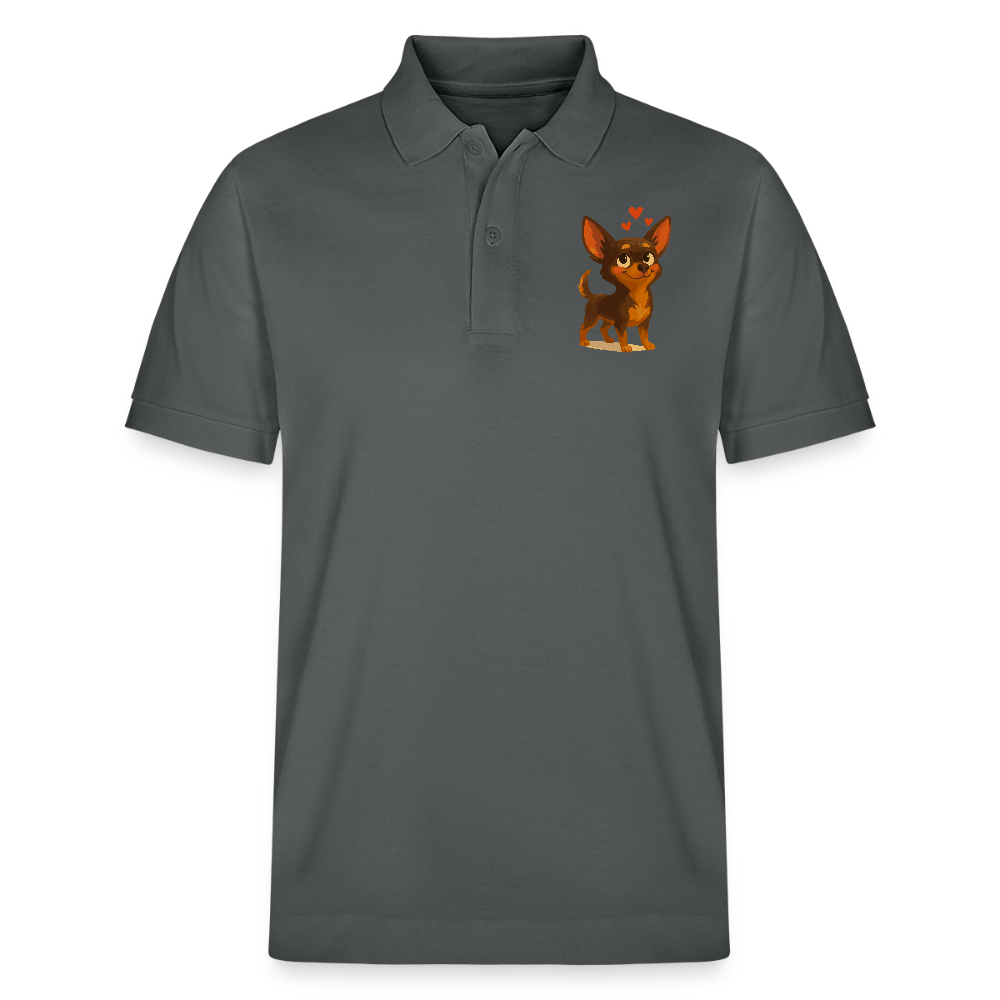 Verliebter Chihuahua Poloshirt Cartoon Hund mit Herzen – süßes romantisches Tiermotiv, Geschenkidee für Valentinstag und Hundefans - Anthrazit