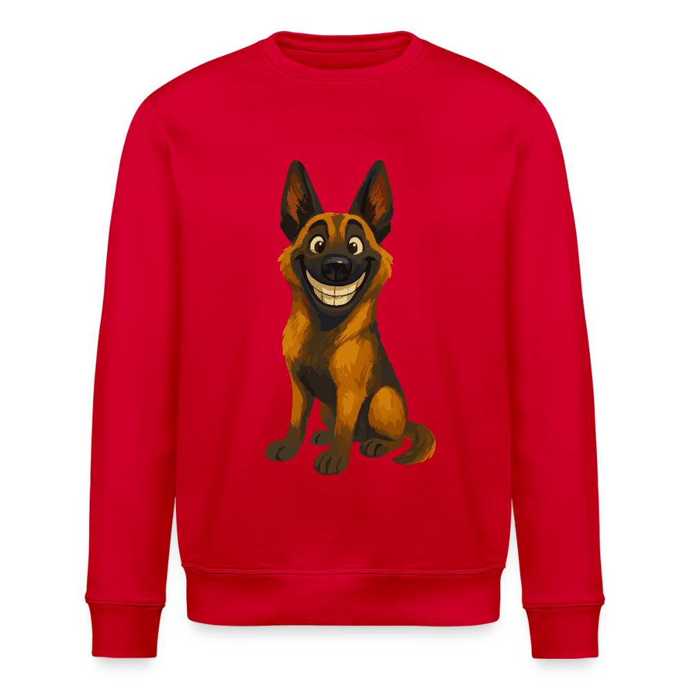 Malinois Sweatshirt Grinsender Cartoon – lustiger Belgischer Schäferhund im gemalten Stil als humorvolles Hunde Motiv für Hundeliebhaber - Rot