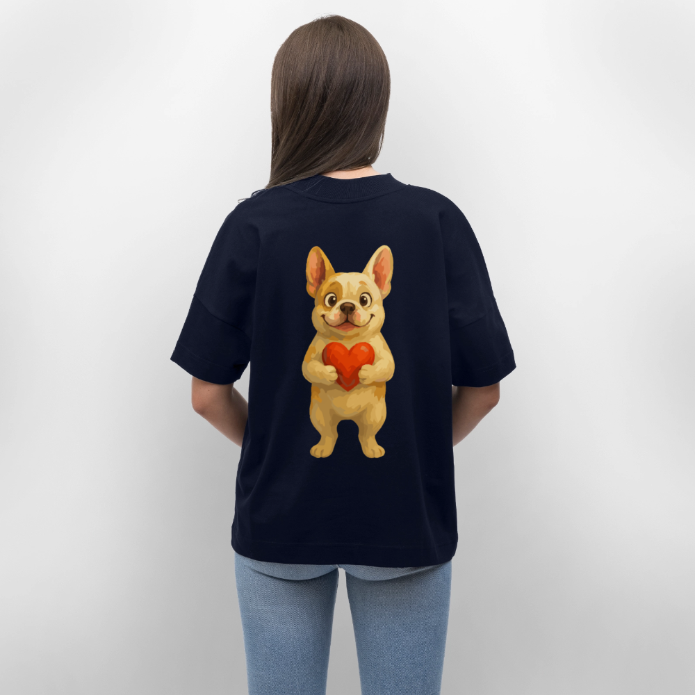Französische Bulldogge Oversized mit Herz Cartoon – Liebevolles Hunde Motiv für Valentinstag, Freundschaft und Geschenkideen - Navy