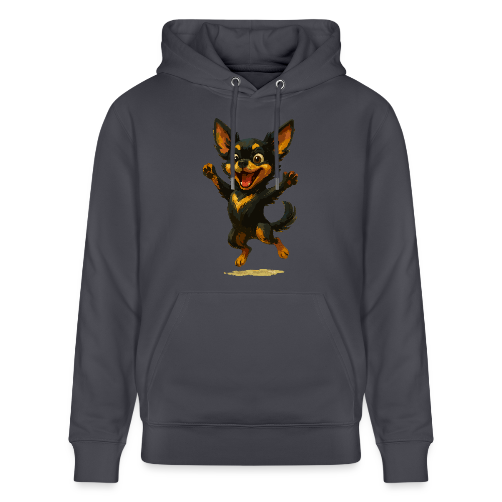 Fröhlicher Chihuahua Cartoon Hund – hüpfendes Tiermotiv voller Lebensfreude, witzige Geschenkidee für Hundefans und Tierfreunde - Indigoblau