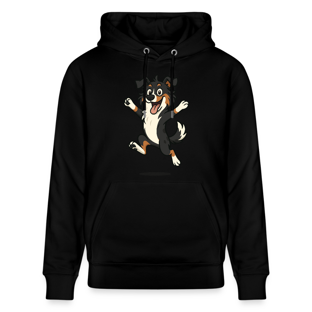 Australian Shepherd Hoodie Cartoon hüpfend – Fröhliches Hunde Motiv voller Freude und Energie für Hundeliebhaber und Geschenkideen - Schwarz