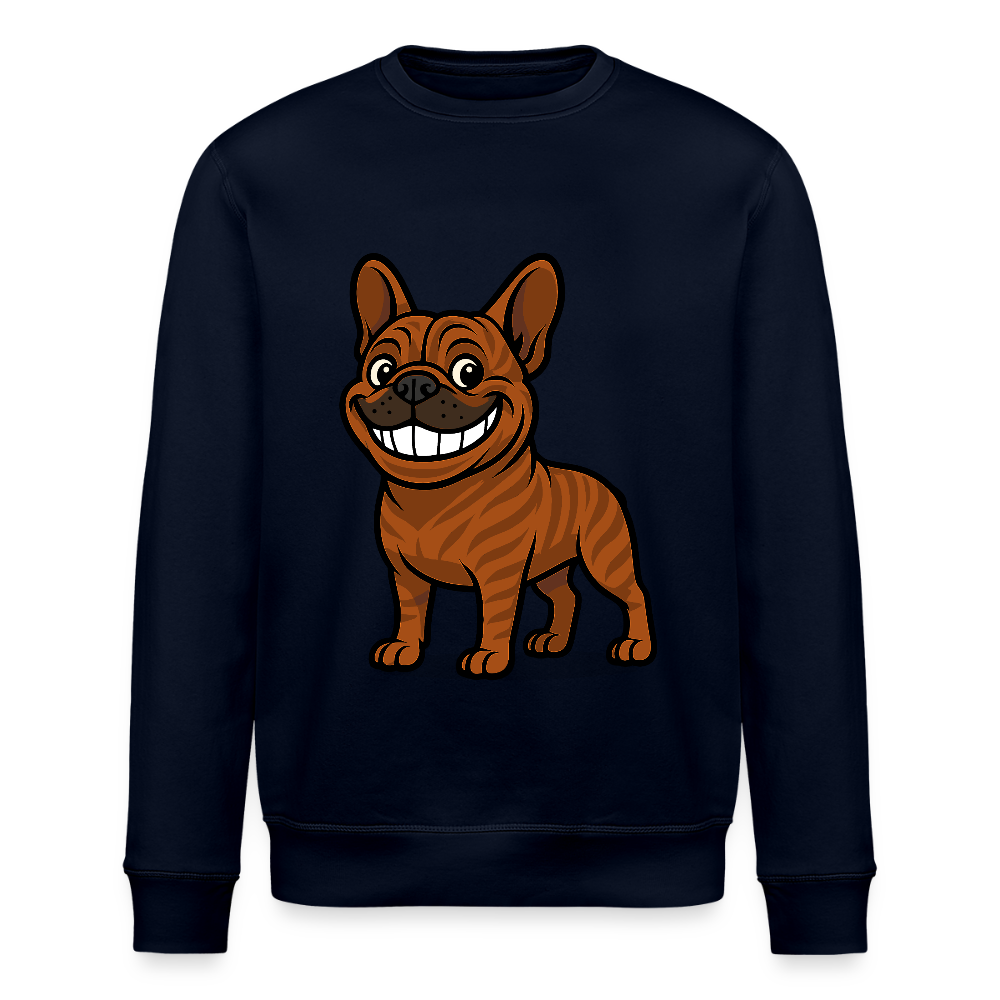 Französische Bulldogge Sweatshirt - Cartoon mit breitem Grinsen – Lustiges Hunde Motiv für Humor-Fans, Tierfreunde und Geschenkideen - Navy