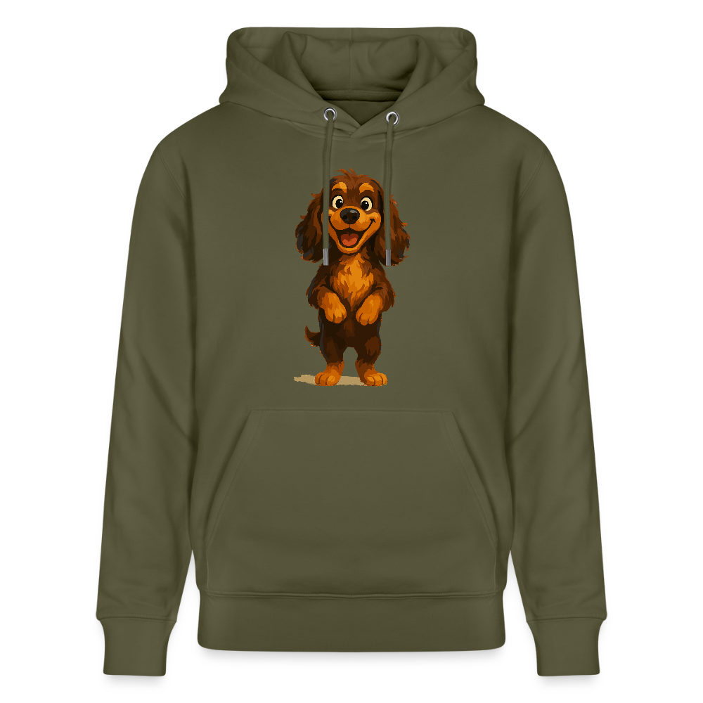 Cocker Spaniel Hoodie breit grinsend – Lustiger Cartoon Hund, fröhliches Motiv für Hundeliebhaber und Tierfreunde - Khaki Grün