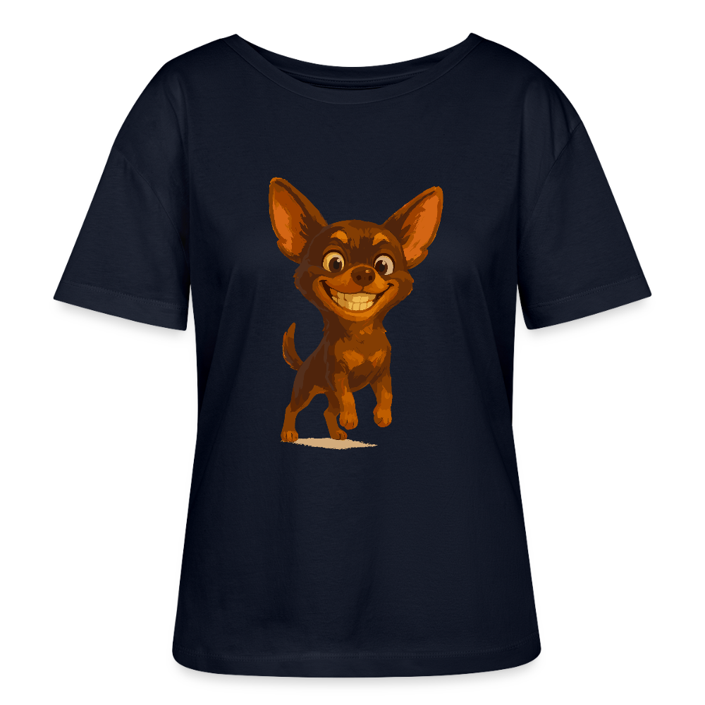 Grinsender Chihuahua Shirt Cartoon Hund – witziges Tiermotiv mit großem Lächeln, Geschenkidee für Hundefans und Tierfreunde - Navy