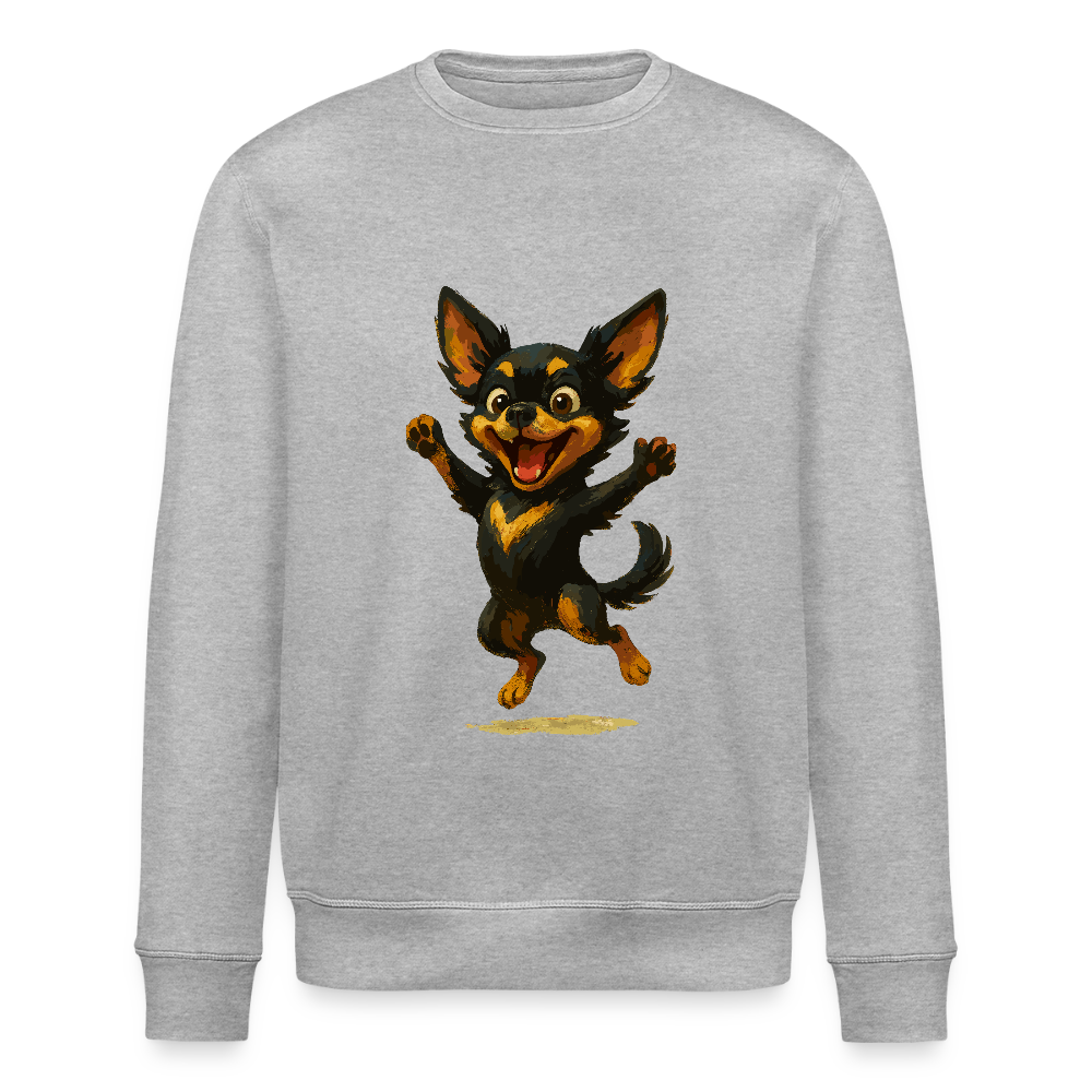 Fröhlicher Chihuahua Cartoon Hund – hüpfendes Tiermotiv voller Lebensfreude, witzige Geschenkidee für Hundefans und Tierfreunde - Grau meliert