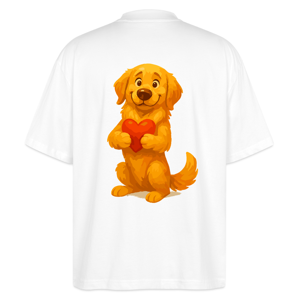 Golden Retriever Oversized mit Herz – süßer Cartoon Hund, liebevolles Motiv für Hundeliebhaber, Valentinstag oder besondere Geschenkideen - Weiß