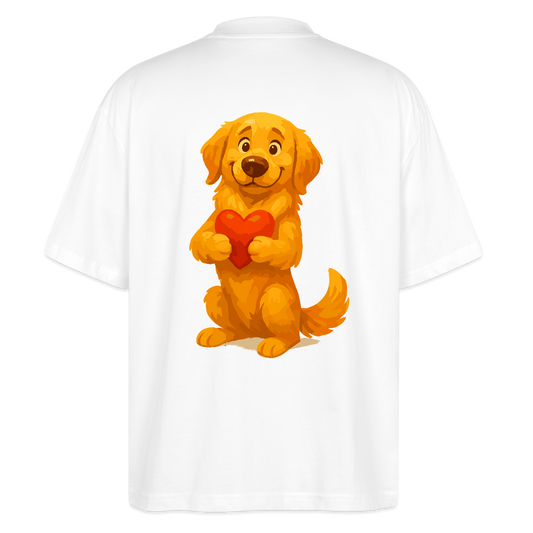 Golden Retriever Oversized mit Herz – süßer Cartoon Hund, liebevolles Motiv für Hundeliebhaber, Valentinstag oder besondere Geschenkideen - Weiß