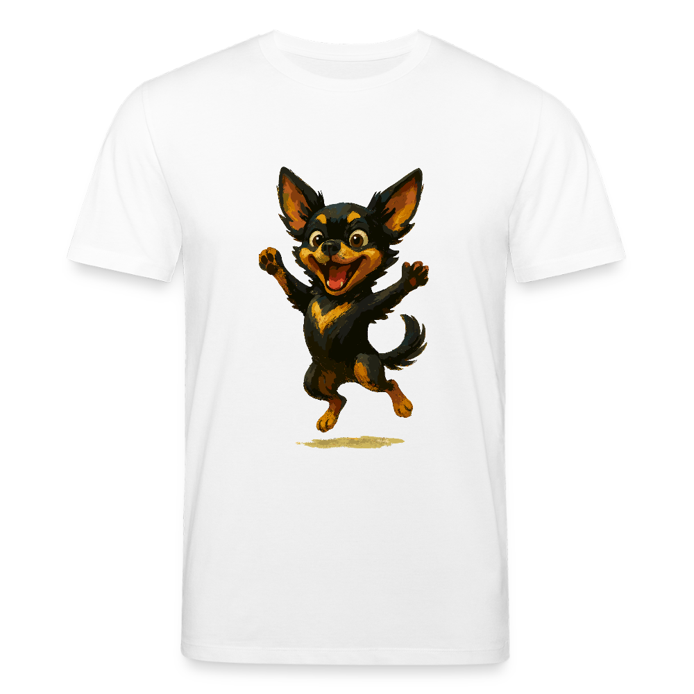 Fröhlicher Chihuahua Cartoon Hund – hüpfendes Tiermotiv voller Lebensfreude, witzige Geschenkidee für Hundefans und Tierfreunde - Weiß