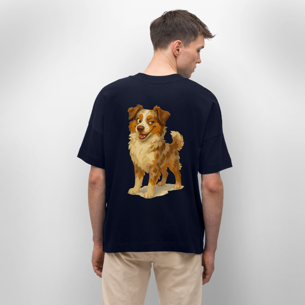 Australian Shepherd Oversized Frecher Cartoon mit verschmitztem Grinsen – Humorvolles Hunde Motiv für Tierfreunde und Geschenkideen - Navy