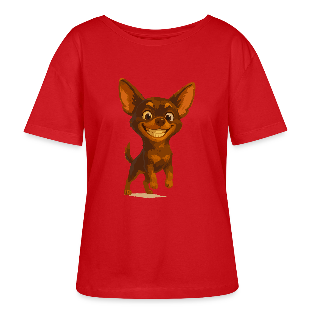 Grinsender Chihuahua Shirt Cartoon Hund – witziges Tiermotiv mit großem Lächeln, Geschenkidee für Hundefans und Tierfreunde - Rot