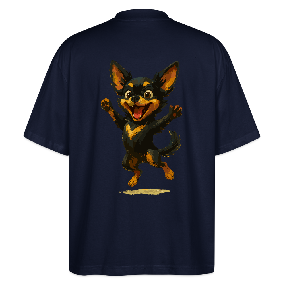 Fröhlicher Chihuahua Cartoon Hund – hüpfendes Tiermotiv voller Lebensfreude, witzige Geschenkidee für Hundefans und Tierfreunde - Navy
