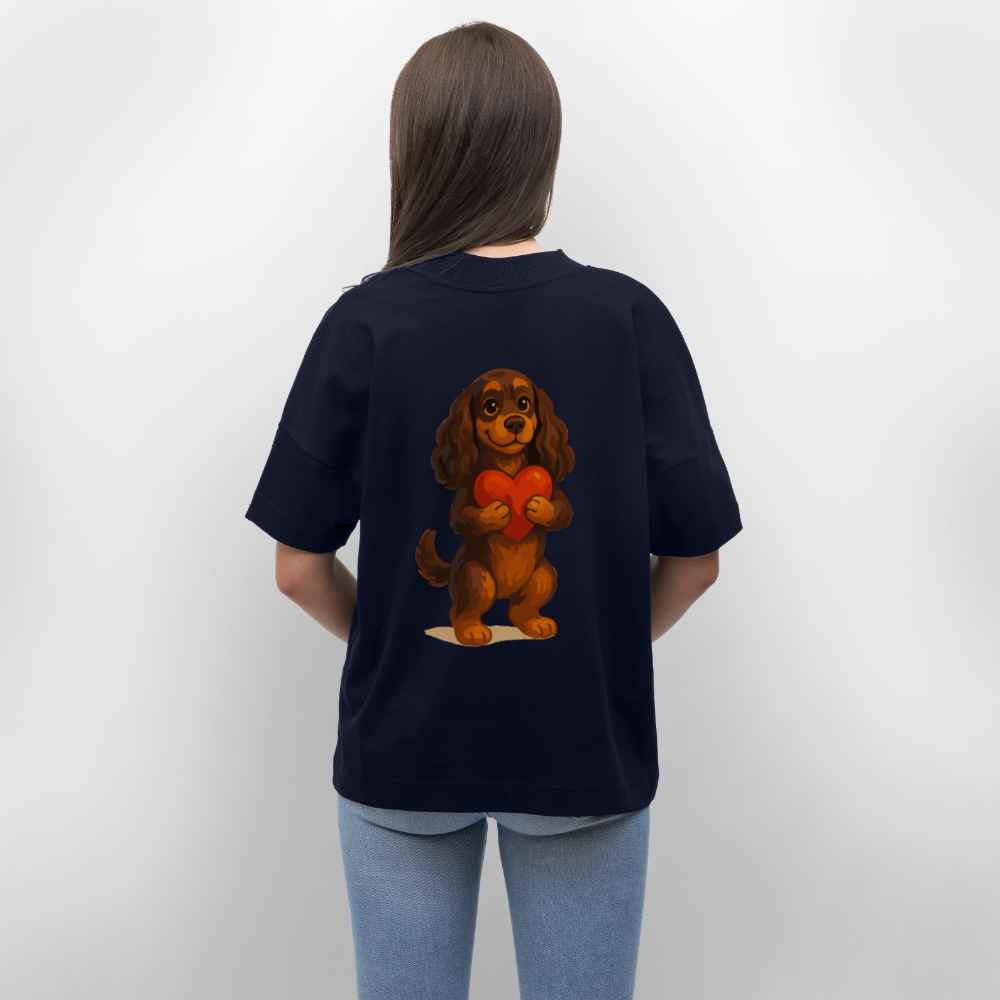 Cocker Spaniel Oversized mit Herz – Süßer Cartoon Hund, perfektes Motiv für Valentinstag und Hundeliebhaber - Navy