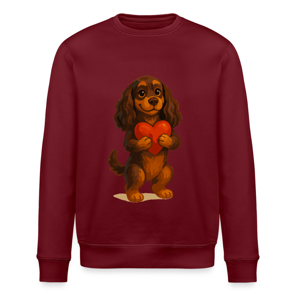 Cocker Spaniel Sweatshirt mit Herz – Süßer Cartoon Hund, perfektes Motiv für Valentinstag und Hundeliebhaber - Burgunderrot