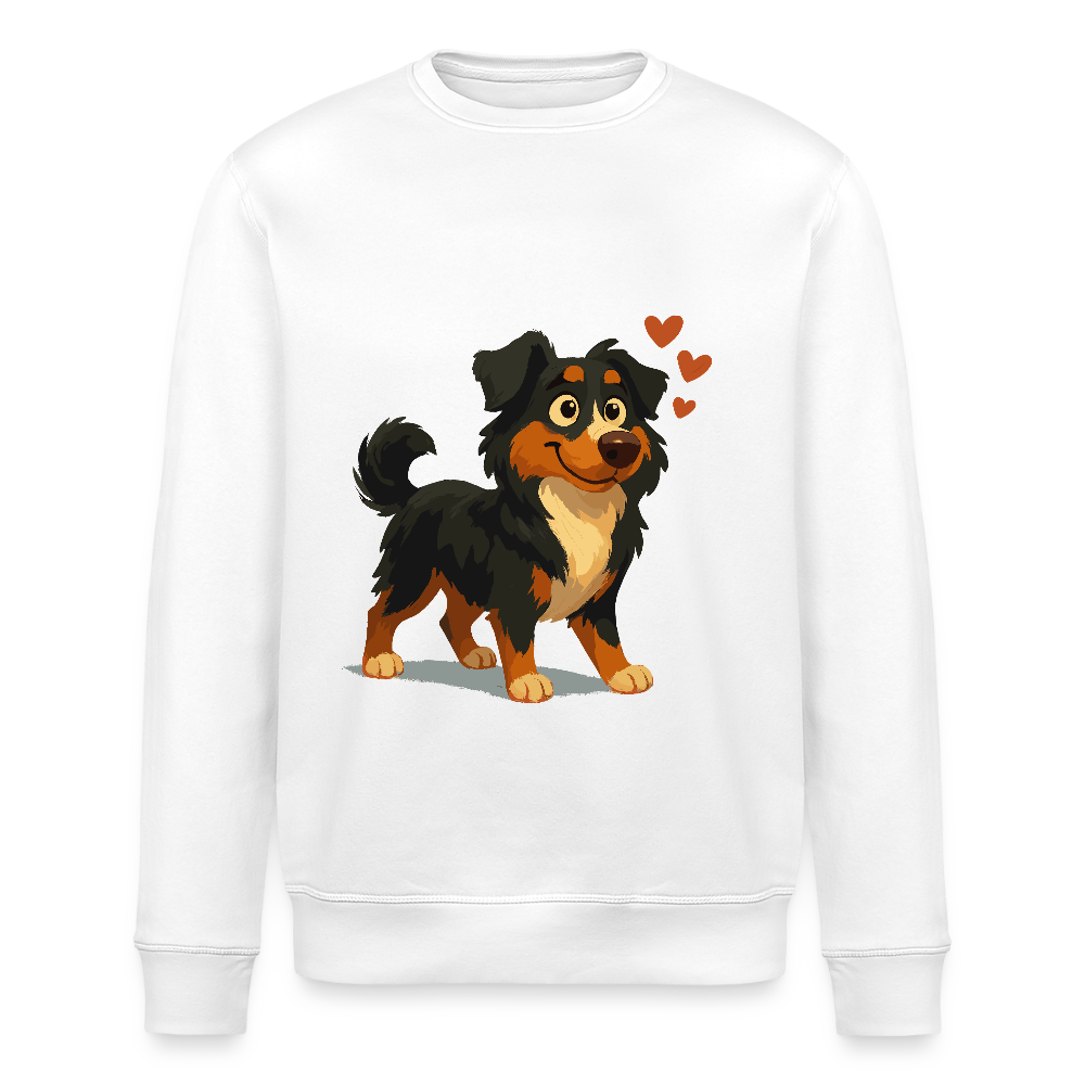 Australian Shepherd Sweatshirt Verliebter Cartoon mit roten Herzen – Liebevolles Hunde Motiv für Valentinstag, Freundschaft und Geschenkideen - Weiß