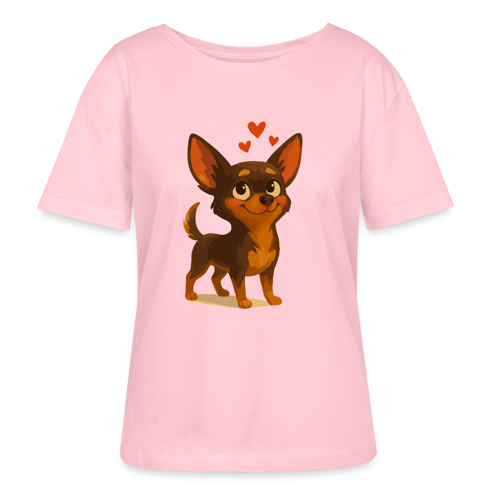 Verliebter Chihuahua Shirt Cartoon Hund mit Herzen – süßes romantisches Tiermotiv, Geschenkidee für Valentinstag und Hundefans - Hellrosa