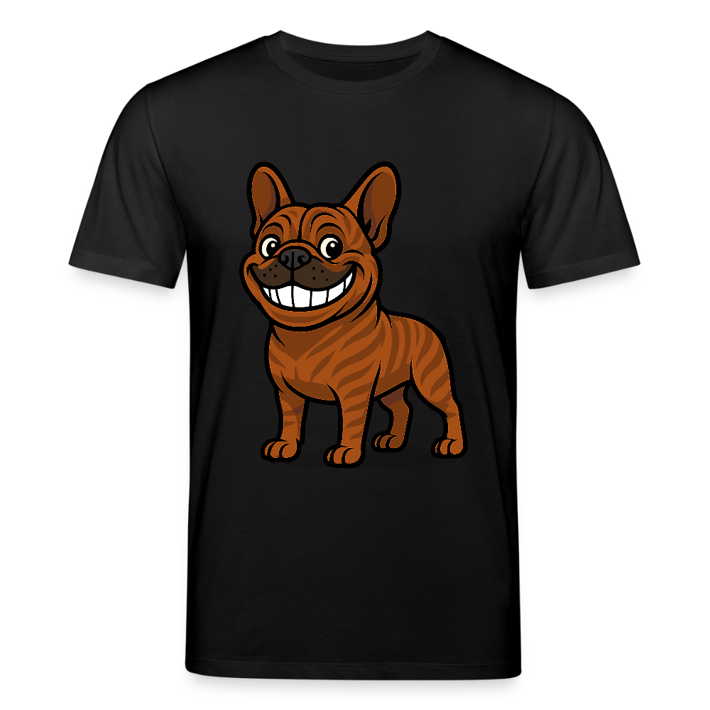 Französische Bulldogge T-Shirt - Cartoon mit breitem Grinsen – Lustiges Hunde Motiv für Humor-Fans, Tierfreunde und Geschenkideen - Schwarz