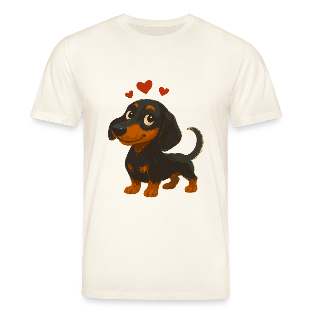 Dackel T-Shirt – Verliebter Cartoon Dachshund | Süßer Hund Pullover Geschenk mit Herzen für Valentinstag & Hundefans - Naturweiß