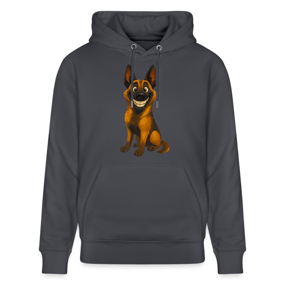 Malinois Hoodie Grinsender Cartoon – lustiger Belgischer Schäferhund im gemalten Stil als humorvolles Hunde Motiv für Hundeliebhaber - Indigoblau