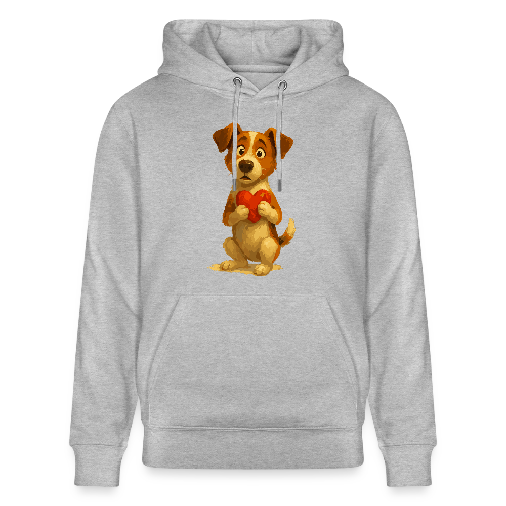 Jack Russell Terrier Hoodie mit Herz – süßes Cartoon Motiv, liebevoller Hund, Geschenkidee für Valentinstag und Hundeliebhaber - Grau meliert