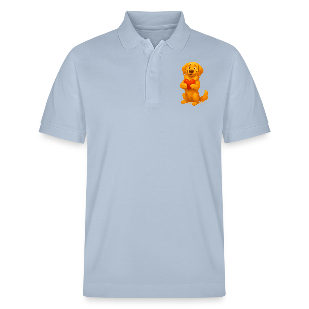 Golden Retriever Poloshirt mit Herz – süßer Cartoon Hund, liebevolles Motiv für Hundeliebhaber, Valentinstag oder besondere Geschenkideen - sky Blue