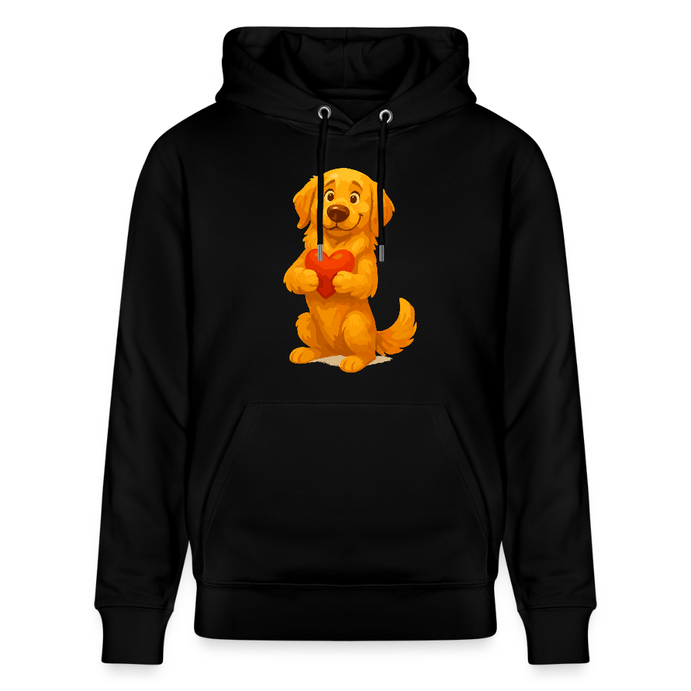 Golden Retriever Hoodie mit Herz – süßer Cartoon Hund, liebevolles Motiv für Hundeliebhaber, Valentinstag oder besondere Geschenkideen - Schwarz