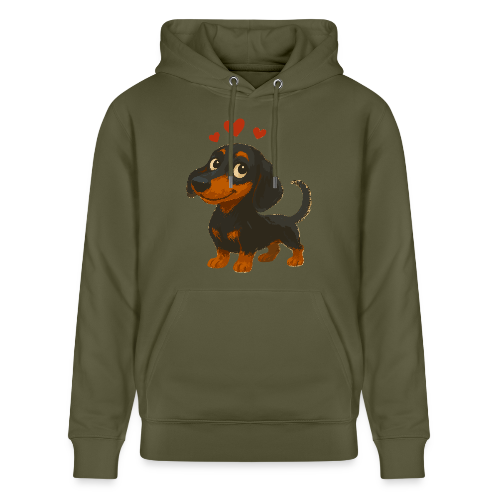 Dackel Hoodie – Verliebter Cartoon Dachshund | Süßer Hund Pullover Geschenk mit Herzen für Valentinstag & Hundefans - Khaki Grün