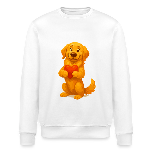 Golden Retriever Sweatshirt mit Herz – süßer Cartoon Hund, liebevolles Motiv für Hundeliebhaber, Valentinstag oder besondere Geschenkideen - Weiß