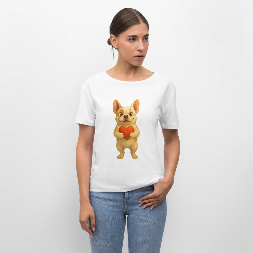 Französische Bulldogge Shirt mit Herz Cartoon – Liebevolles Hunde Motiv für Valentinstag, Freundschaft und Geschenkideen - Weiß