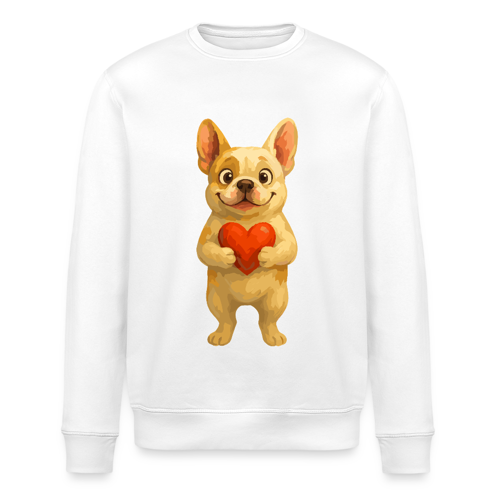 Französische Bulldogge Sweatshirt mit Herz Cartoon – Liebevolles Hunde Motiv für Valentinstag, Freundschaft und Geschenkideen - Weiß