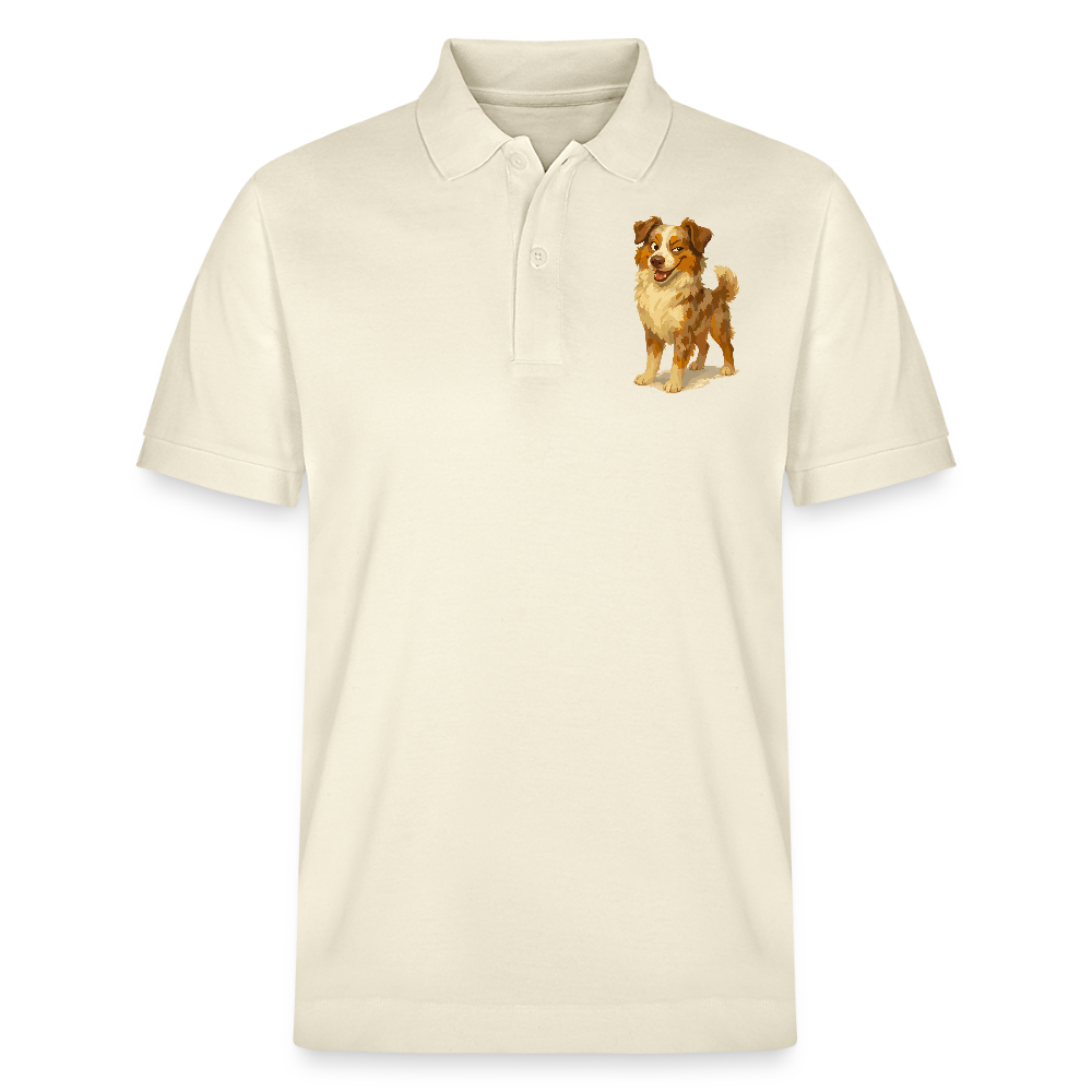 Australian Shepherd Poloshirt Frecher Cartoon mit verschmitztem Grinsen – Humorvolles Hunde Motiv für Tierfreunde und Geschenkideen - Weißgrau