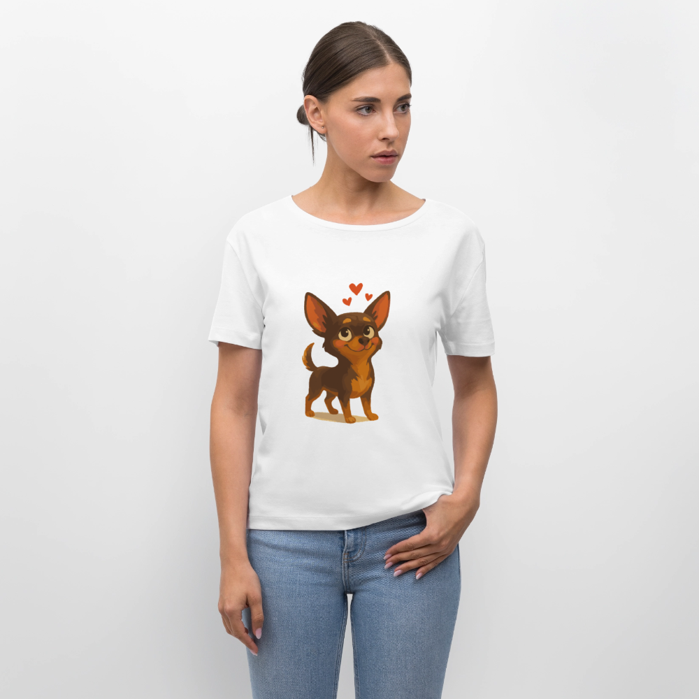 Verliebter Chihuahua Shirt Cartoon Hund mit Herzen – süßes romantisches Tiermotiv, Geschenkidee für Valentinstag und Hundefans - Weiß