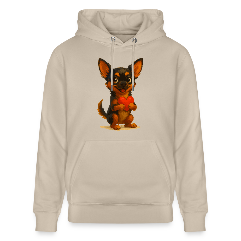 Chihuahua Hoodie Cartoon Hund mit Herz – süßes Tiermotiv, Geschenkidee für Hundefans, Valentinstag und romantische Anlässe - Beige