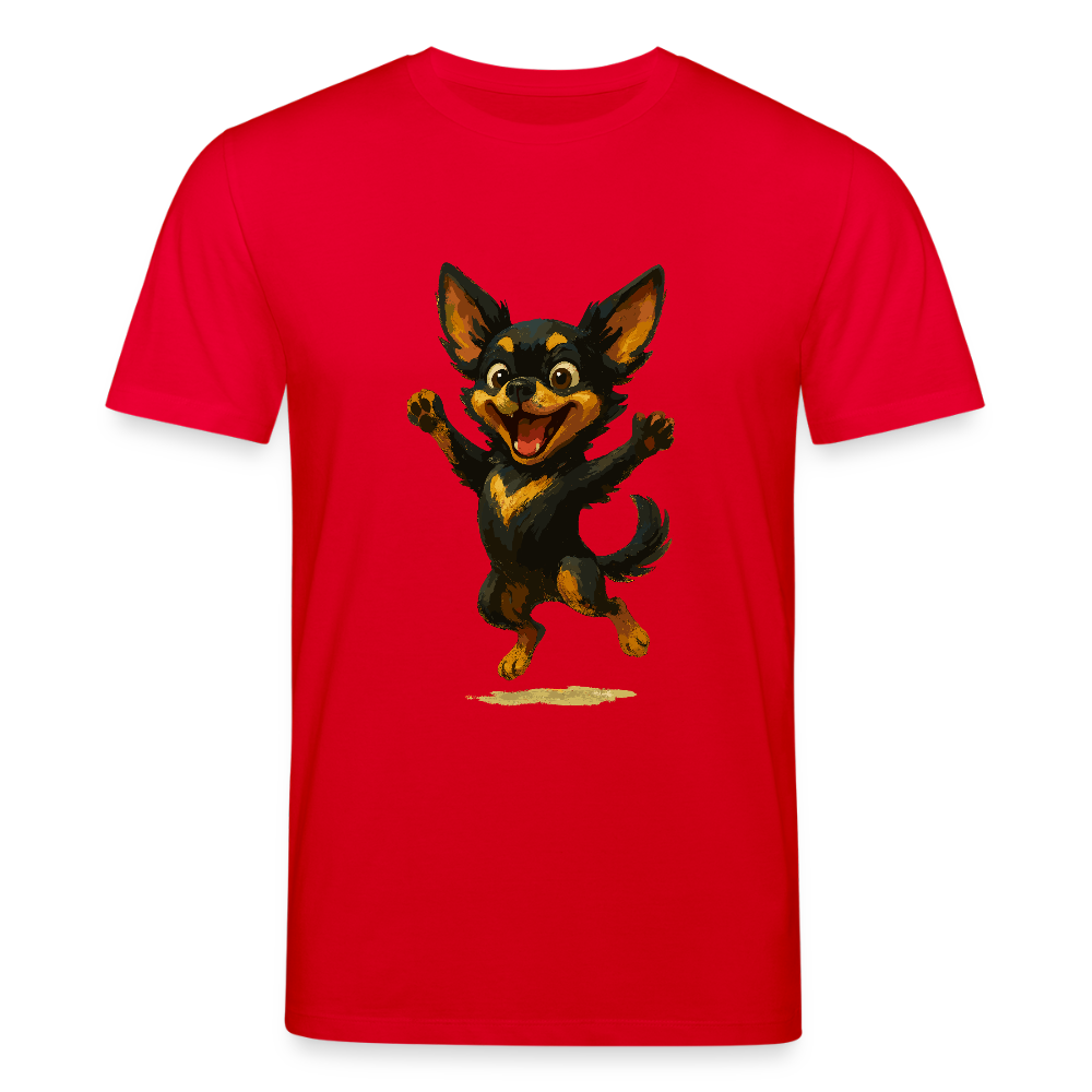 Fröhlicher Chihuahua Cartoon Hund – hüpfendes Tiermotiv voller Lebensfreude, witzige Geschenkidee für Hundefans und Tierfreunde - Rot