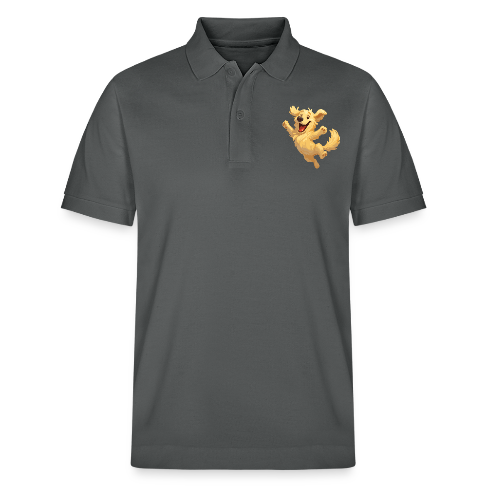 Golden Retriever Poloshirt Springender Cartoon – fröhliches Hundemotiv, perfektes Geschenk für Hundeliebhaber und Tierfreunde - Anthrazit