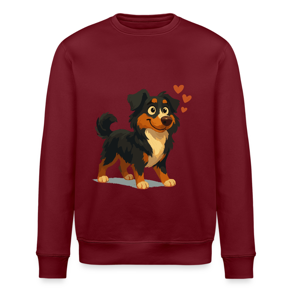 Australian Shepherd Sweatshirt Verliebter Cartoon mit roten Herzen – Liebevolles Hunde Motiv für Valentinstag, Freundschaft und Geschenkideen - Burgunderrot