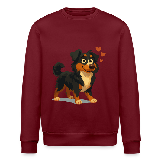 Australian Shepherd Sweatshirt Verliebter Cartoon mit roten Herzen – Liebevolles Hunde Motiv für Valentinstag, Freundschaft und Geschenkideen - Burgunderrot