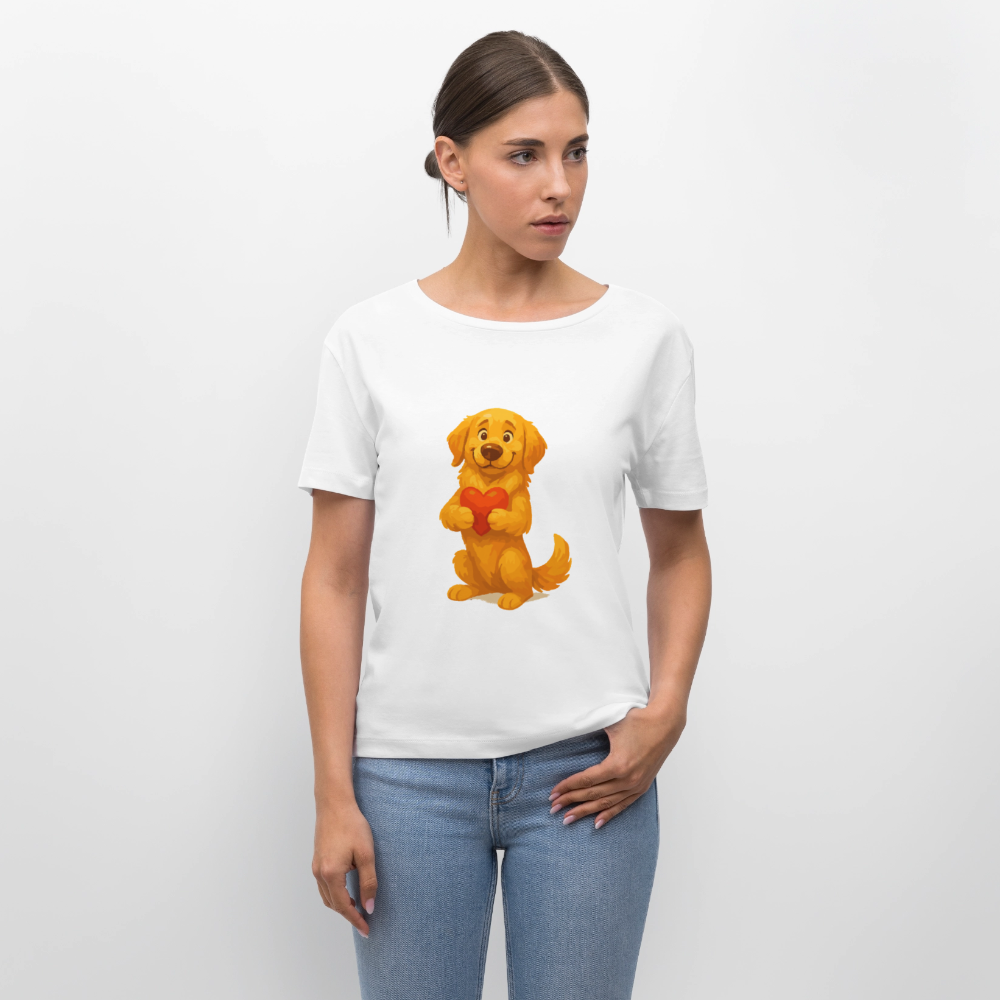 Golden Retriever Shirt mit Herz – süßer Cartoon Hund, liebevolles Motiv für Hundeliebhaber, Valentinstag oder besondere Geschenkideen - Weiß