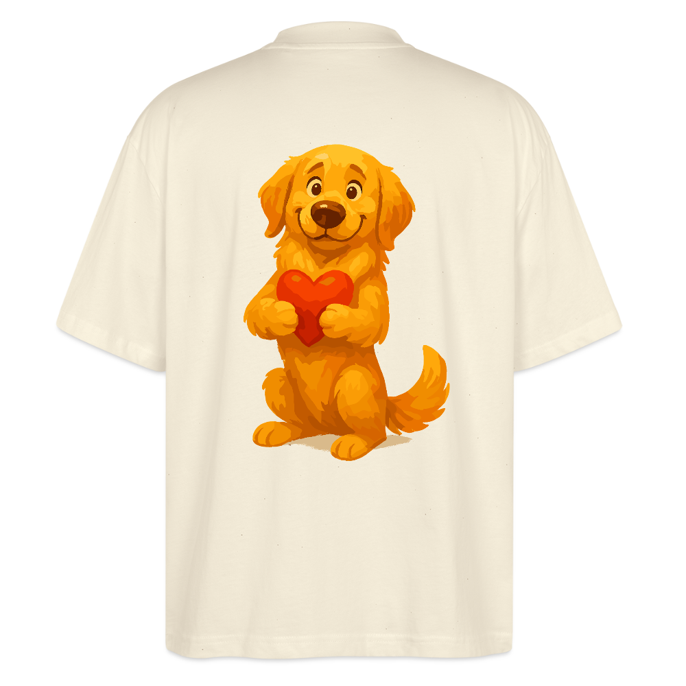 Golden Retriever Oversized mit Herz – süßer Cartoon Hund, liebevolles Motiv für Hundeliebhaber, Valentinstag oder besondere Geschenkideen - Weißgrau