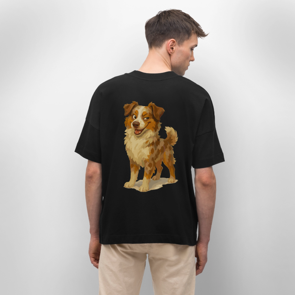 Australian Shepherd Oversized Frecher Cartoon mit verschmitztem Grinsen – Humorvolles Hunde Motiv für Tierfreunde und Geschenkideen - Schwarz