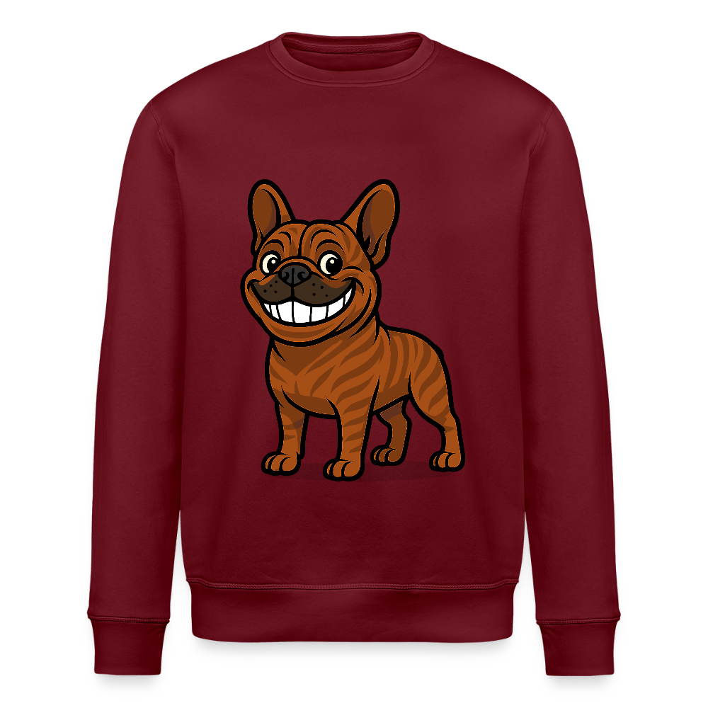 Französische Bulldogge Sweatshirt - Cartoon mit breitem Grinsen – Lustiges Hunde Motiv für Humor-Fans, Tierfreunde und Geschenkideen - Burgunderrot