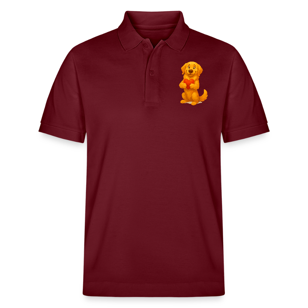 Golden Retriever Poloshirt mit Herz – süßer Cartoon Hund, liebevolles Motiv für Hundeliebhaber, Valentinstag oder besondere Geschenkideen - Burgunderrot