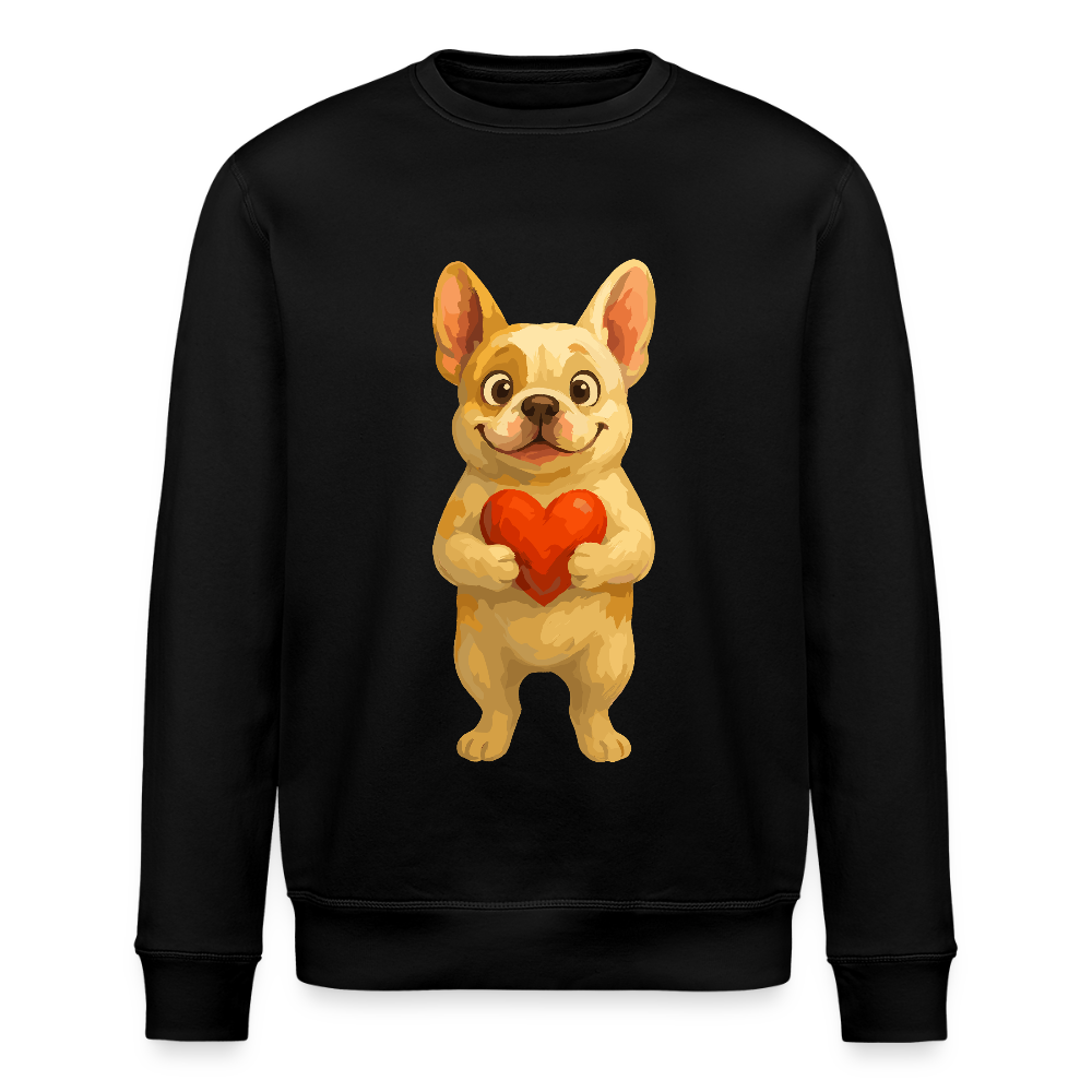 Französische Bulldogge Sweatshirt mit Herz Cartoon – Liebevolles Hunde Motiv für Valentinstag, Freundschaft und Geschenkideen - Schwarz