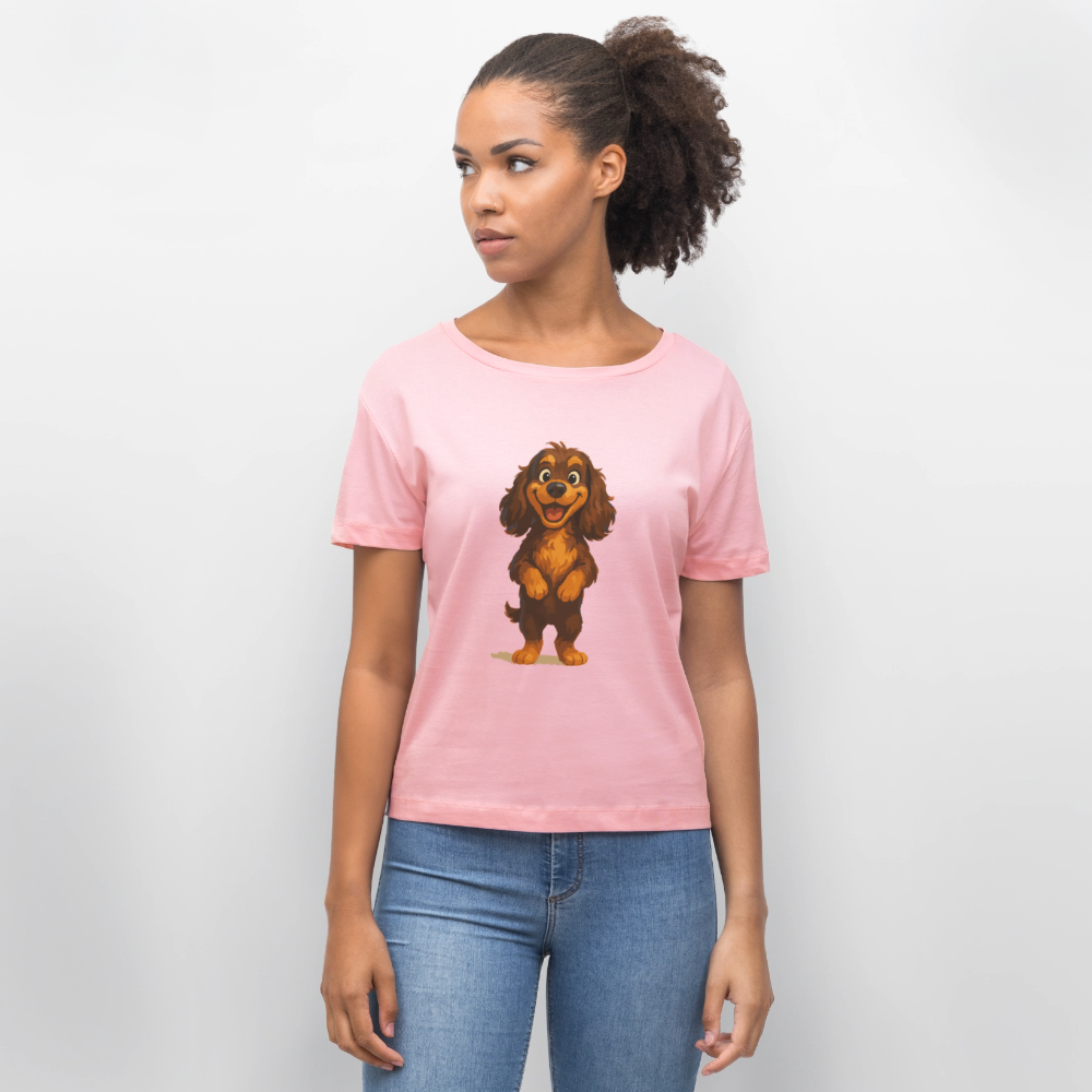 Cocker Spaniel Shirt breit grinsend – Lustiger Cartoon Hund, fröhliches Motiv für Hundeliebhaber und Tierfreunde - Hellrosa