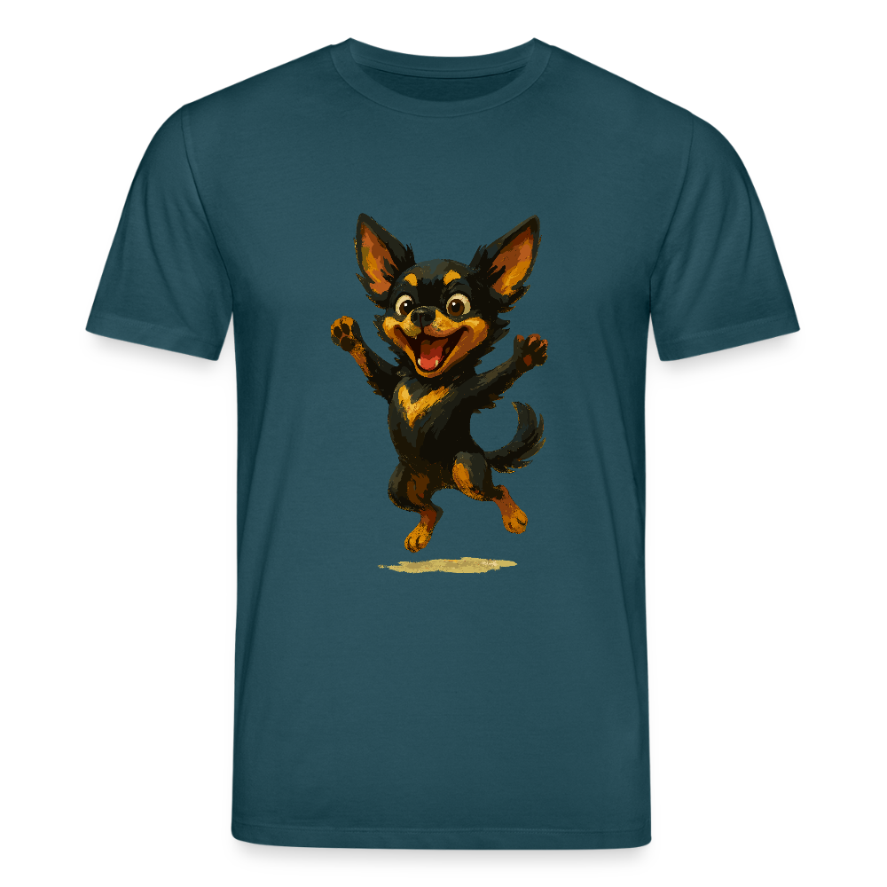 Fröhlicher Chihuahua Cartoon Hund – hüpfendes Tiermotiv voller Lebensfreude, witzige Geschenkidee für Hundefans und Tierfreunde - Dunkles Petrol